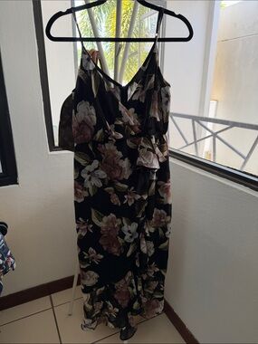 Dress Forum Black Floral Maxi Dress with Pink and Cream Blooms